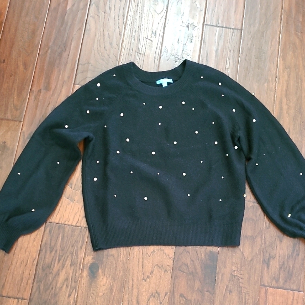 Draper James RSVP Black Sweater with Rhinestone Accents size Large